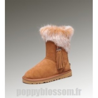 Bottes Ugg jeunes doux-197 court en fourrure de renard de chataigne