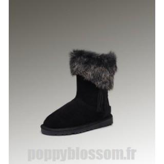 Restez Bottes Ugg-196 court en fourrure de renard noir